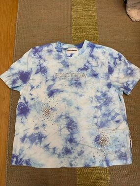 DES PHEMMES Blue Tie-Dye Short Sleeve Tee with Embellishments